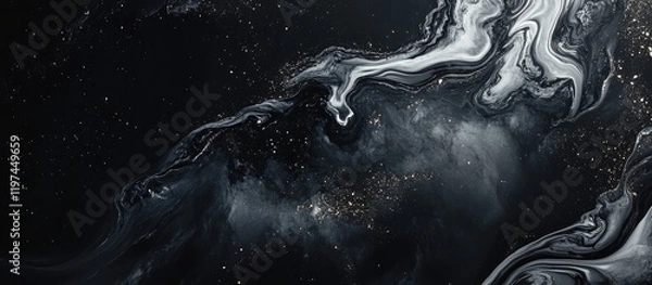 Fototapeta Dark Black Marble Surface with White Veins for Design Purposes and Copy Space