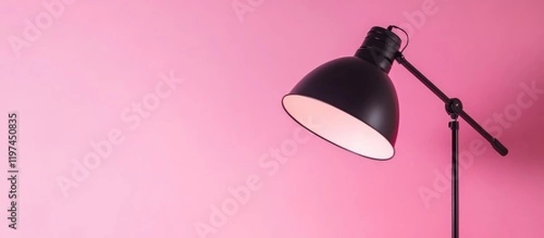 Fototapeta Black Desk Lamp on Light Pink Backdrop with Space for Text and Adjusted Colors