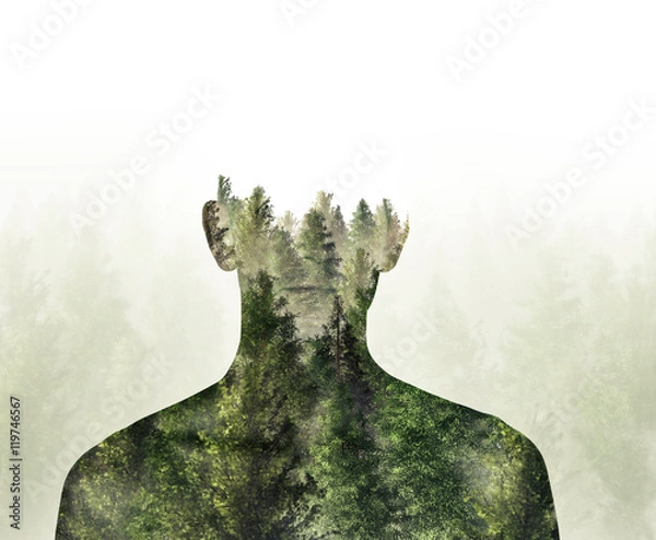 Fototapeta Double exposure of person and Digital Illustration 3d Rendered