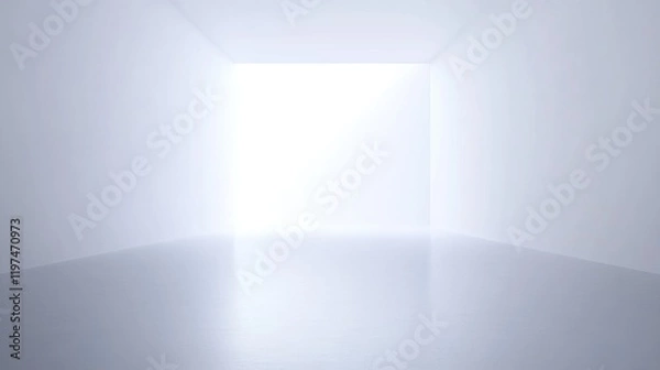 Fototapeta Empty modern interior space with soft white walls and bright light at the end, ideal for minimalistic design and copy space.