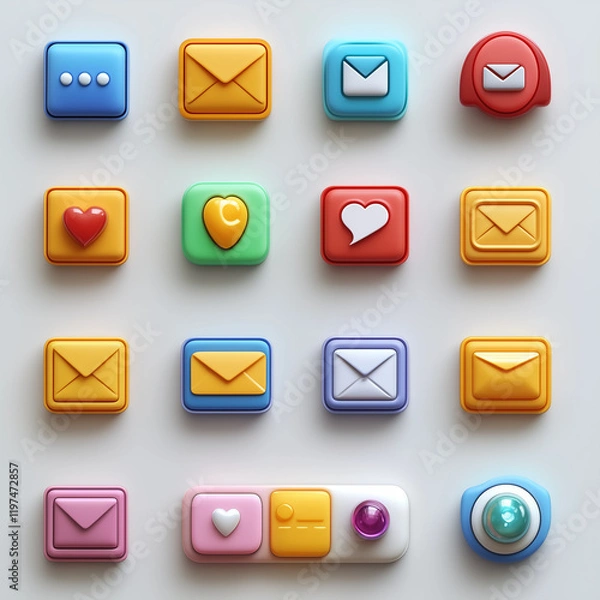 Fototapeta A minimalist representation of corporate communication channels, with icons for chat, email, and video calls. Bright lighting, contrast