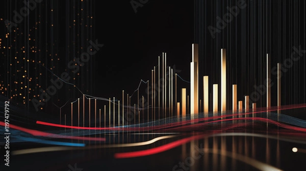 Fototapeta Abstract black background with Colorful charts and graphs with statistics to innovative analyze business potential and forecast future development of companies growth.