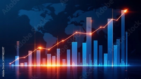 Fototapeta Market chart of business increase stock graph or investment financial data profit on growth money diagram background with success diagram exchange information.
