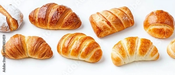 Obraz A variety of freshly baked croissants arranged evenly, showcasing different sizes and golden-brown textures.