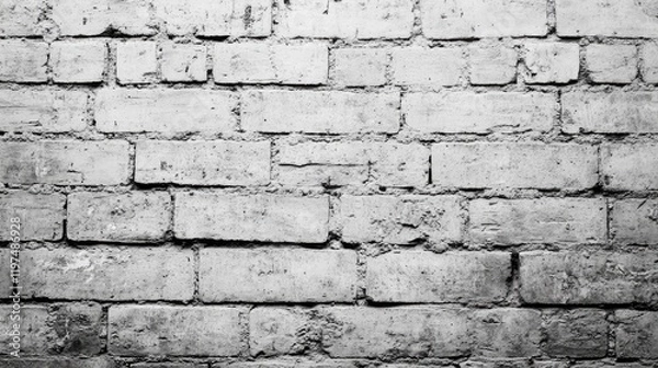 Fototapeta Textured white brick wall background with uneven surfaces and visible mortar joints Copy Space