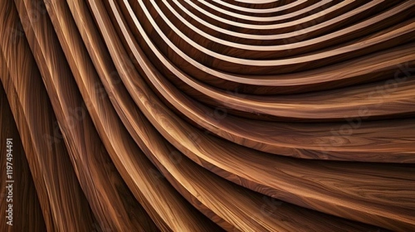 Fototapeta 3D wooden slats wall texture with rich walnut tones, varying in thickness and depth for a dynamic effect.