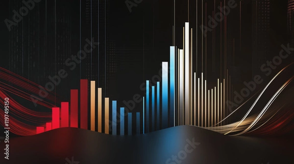 Fototapeta Abstract black background with Colorful charts and graphs with statistics to innovative analyze business potential and forecast future development of companies growth.