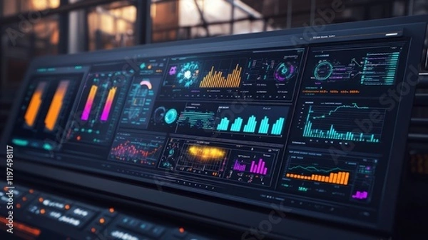 Fototapeta Advanced Data Visualization on Modern Digital Dashboard Display