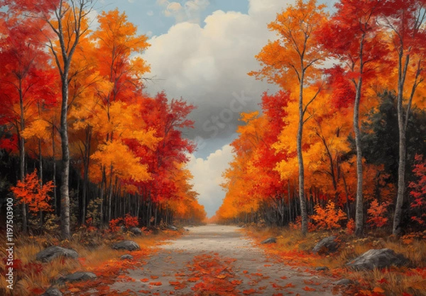 Fototapeta Path in a colorful autumn forest.