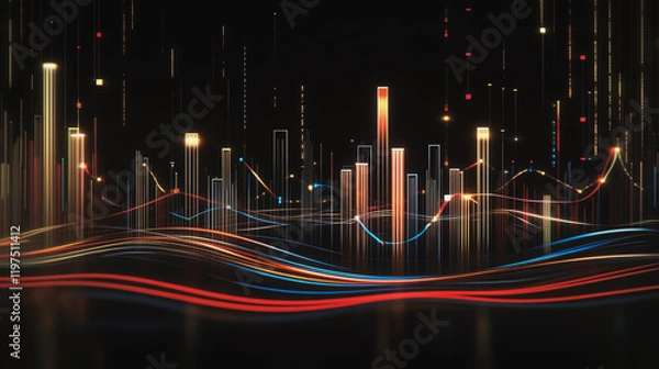 Fototapeta Abstract black background with Colorful charts and graphs with statistics to innovative analyze business potential and forecast future development of companies growth.