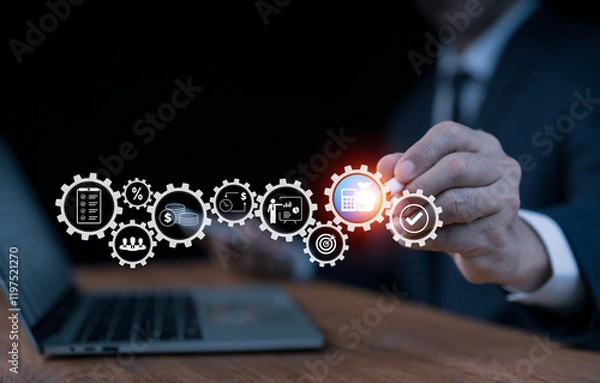 Fototapeta A management or executive CFO develops or verifies the company's yearly income and expense extension as part of the budget and financial planning concept. Corporate finance and annual strategy plan.