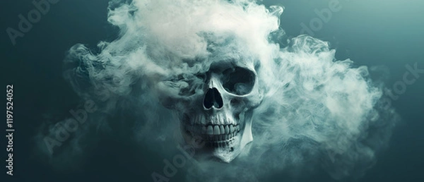 Fototapeta Abstract art featuring a surreal skull made of smoke in a haunting atmosphere  -