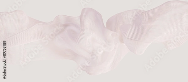 Fototapeta Dynamic 3d rendering flowing fabric in a light pink hue. Soft gentle wavy texture consists of fine, parallel lines. Neutral modern abstract background.
