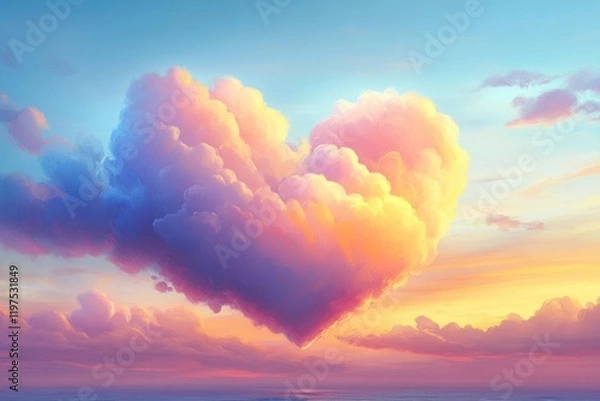 Fototapeta Heart-Shaped Cloud Formation in Colorful Sunset Sky