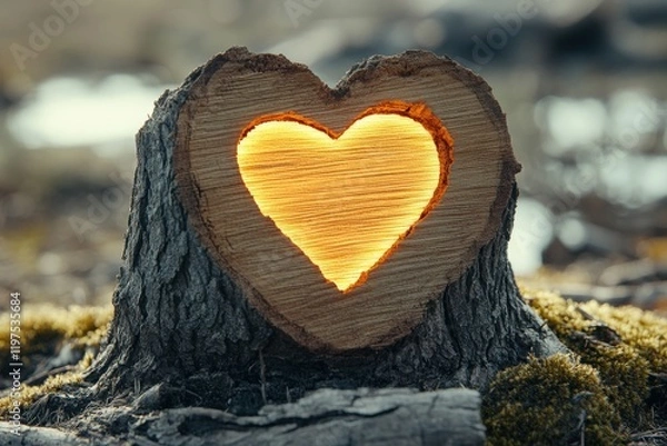 Fototapeta Heart Shape Cutout in Tree Stump Illuminated by Natural Light