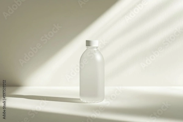Obraz Clear water bottle casting gentle shadows, showcasing minimalist beauty in soft light against a neutral background