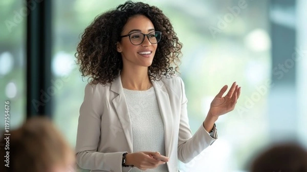 Fototapeta Empowering presentation skills workshop corporate office professional development modern environment engaging viewpoint career growth