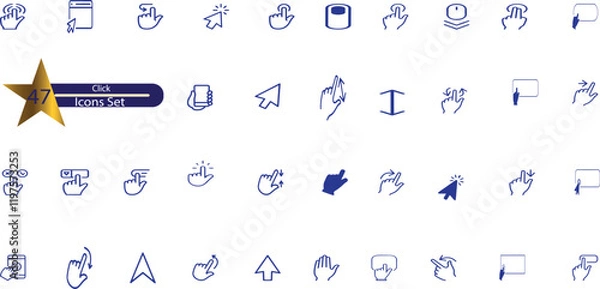 Fototapeta Click and collect online shopping editable stroke outline icons set isolated on white background flat vector illustration.