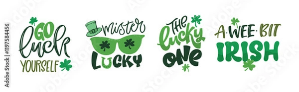 Fototapeta Happy St. Patrick's Day, Lucky sharm. Cute hand drawn doodle lettering quote. Lettering for t-shirt design, mug print, bag print, clothes fashion. 100% hand drawn vector image.