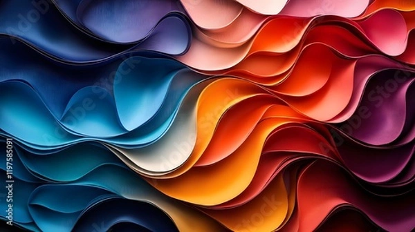 Fototapeta Innovative 3D Wallpaper Concept for Multifaceted Textile Art with Abstract and Colorful Wave Patterns
