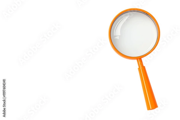 Fototapeta A bright orange magnifying glass with a circular lens, showcasing its reflective surface.