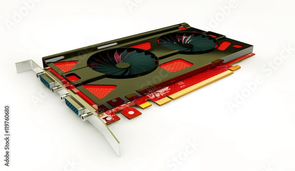 Fototapeta 3d Illustrator of video card with two outputs on a white backgro