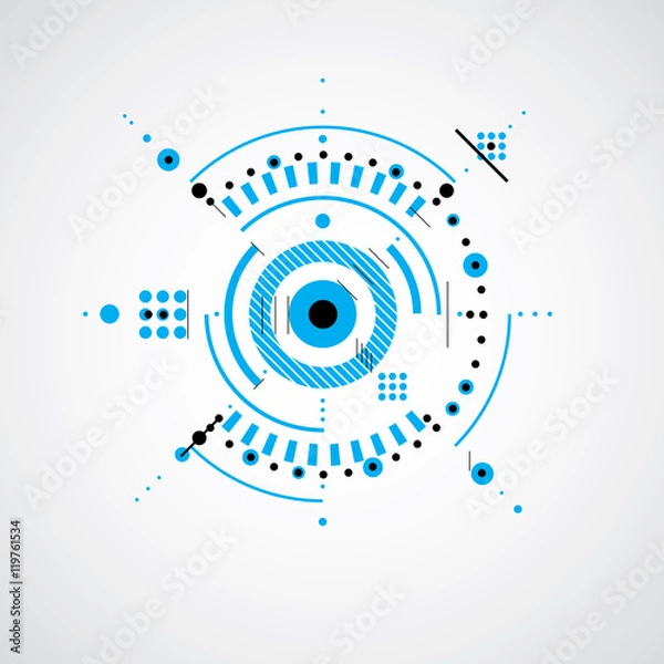 Fototapeta Geometric technology vector drawing, technical wallpaper in blue