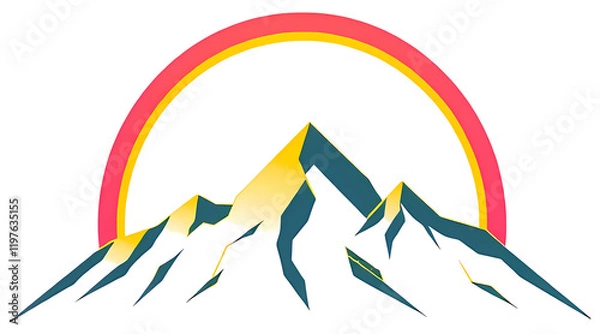Obraz Mountain range rainbow arc teal and yellow colors, minimalist colorful gradient peaks.