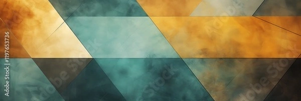 Fototapeta Abstract Geometric Background: A captivating blend of geometric shapes in warm hues of teal, beige, and brown, evoking a sense of movement and depth, perfect for modern design projects. 