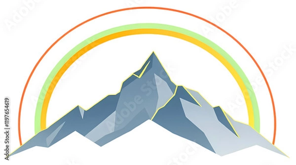 Obraz Mountain range peaks geometric minimalist illustration, rainbow arc pastel colors. clean lines gradient abstract landscape.