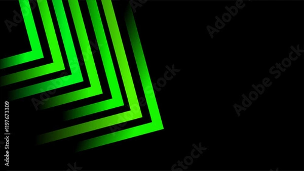 Obraz Green triangle green arrows pointing below a black background