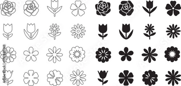 Obraz set of silhouettes of flowers
