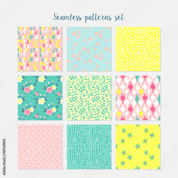 Fototapeta Abstract seamless pattern cards set for journaling. Hand drawing