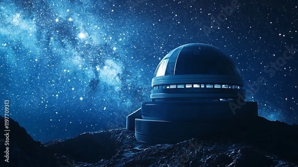 Fototapeta A futuristic observatory floating in the cosmos surrounded by stars