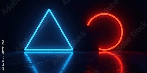 Fototapeta Luminous Geometric Shapes in a Dark Setting Reflecting on a Polished Surface