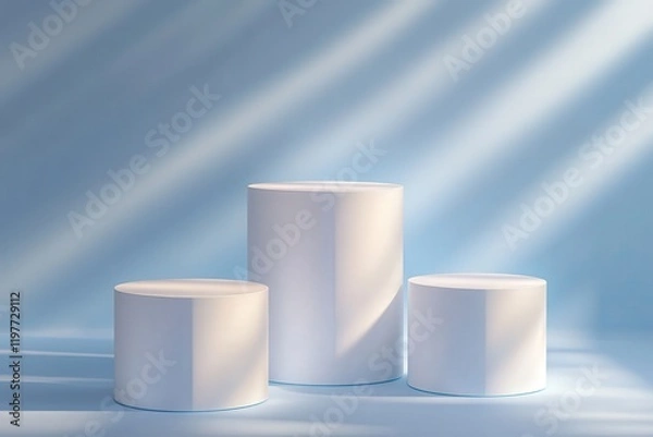 Obraz Three White Cylindrical Displays on Blue