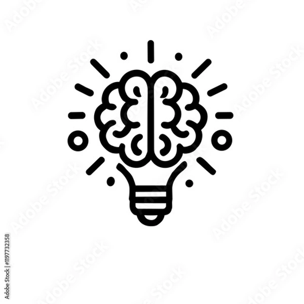 Fototapeta A minimalistic black-and-white line art icon of brain storm power thinking in a clean vector design