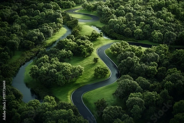 Fototapeta Drone view of a river and landscape 