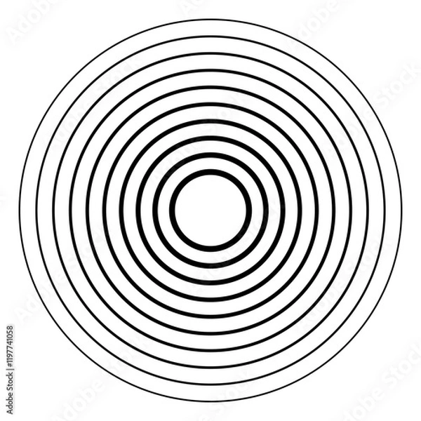 Fototapeta Circle black earthquake icon set. Round vibration graphic or black alert radar. Radio signal. Symbol of waveform burst rays. Concentric circles isolated on white background. Concentric circulation. 77
