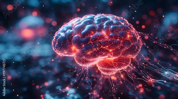 Fototapeta Neural network glowing in dark space, artificial intelligence visualization