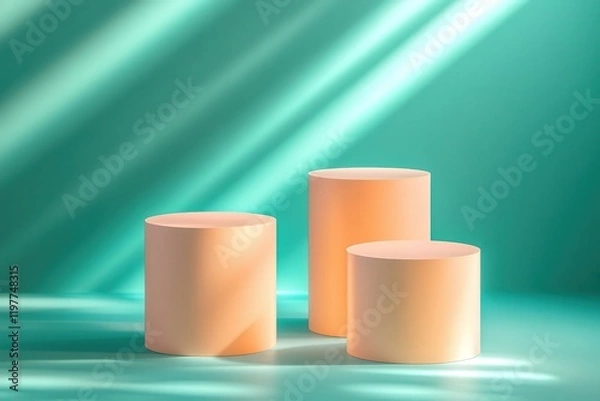Obraz Three Peach Cylinders on Teal Background