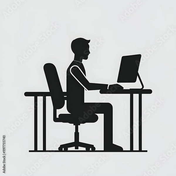 Obraz Vector silhouette of a person using a computer.