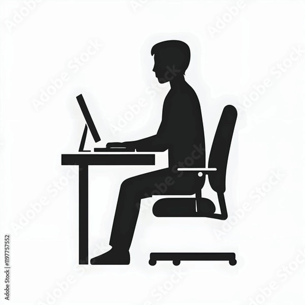 Fototapeta Vector silhouette of a person using a computer.