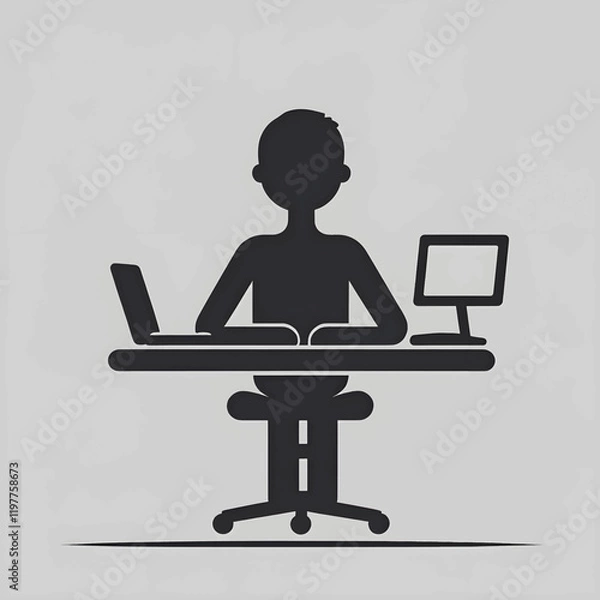Fototapeta Vector silhouette of a person using a computer.