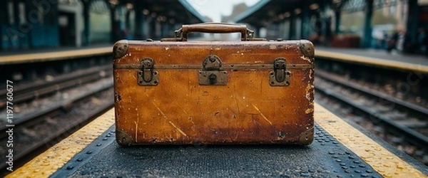 Fototapeta Vintage suitcase on a train platform.
