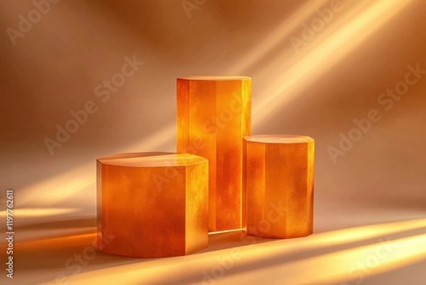 Fototapeta Three Golden Octagonal Display Stands