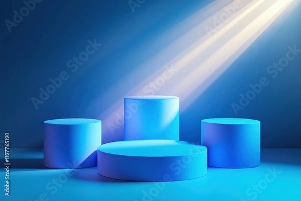 Obraz Three Blue Cylindrical Platforms