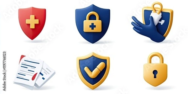 Fototapeta Three Dimensional Security and Health Icons Displayed