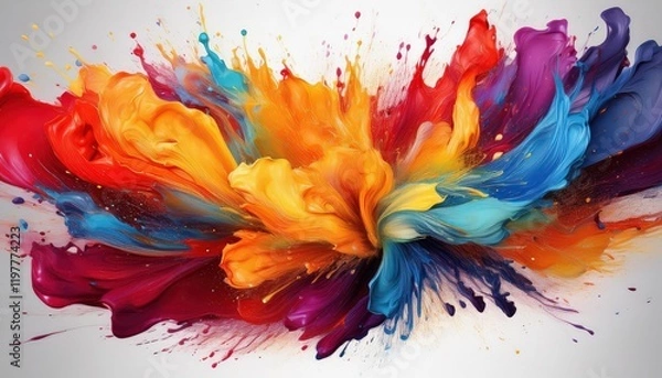 Fototapeta Vibrant Abstract Artwork Primary Color Explosion in Isolated White Background, Showcasing an Energetic Palette and Dynamic Burst of Paint