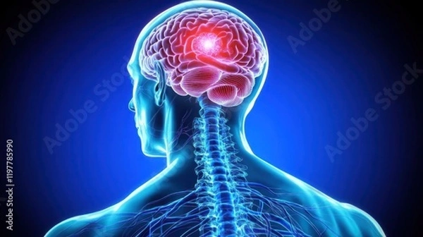 Fototapeta Illustration of a human brain and spinal cord, highlighting neurological aspects.